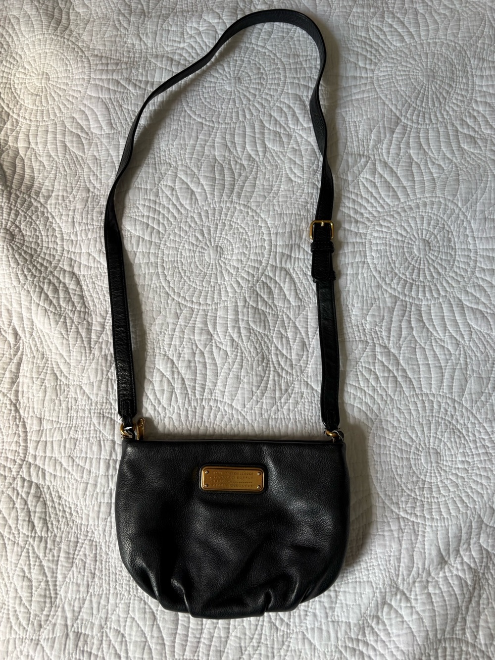 Marc Jacobs Black Leather Crossbody Bag with Gold Plaque